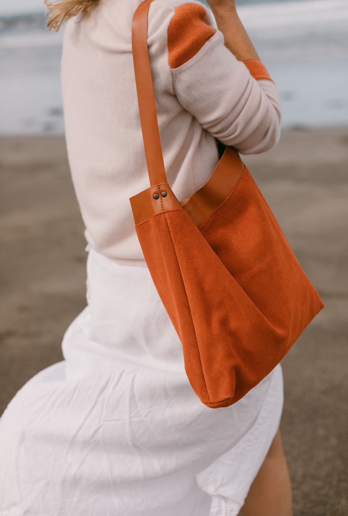 Leather and suede tote bag hotsell